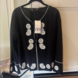 Zara Black Jacket with White Embroidery